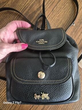 Coach Black Pebbled Leather Mini Backpack with Gold Hardware